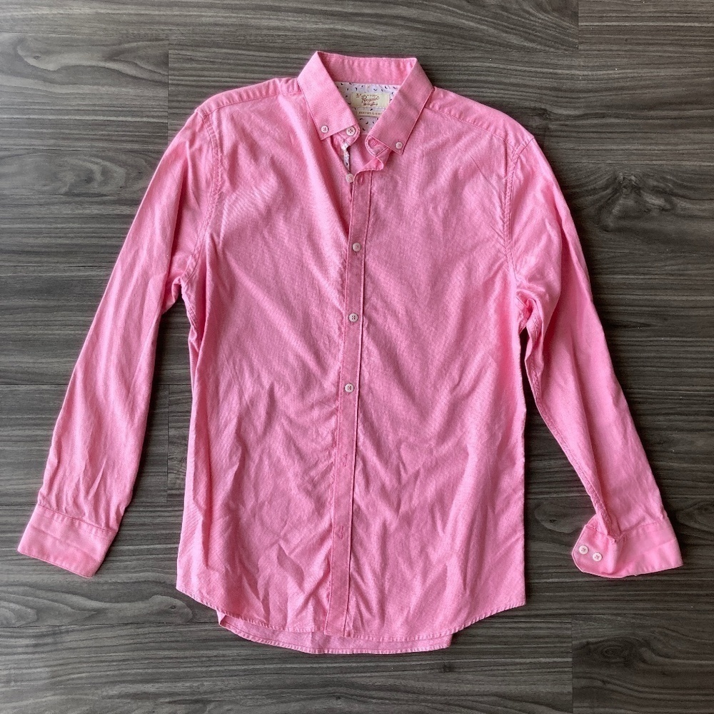 Original Penguin Men's Heritage Slim Pink Cotton Long Sleeve Button Down Shirt - Picture 5 of 5